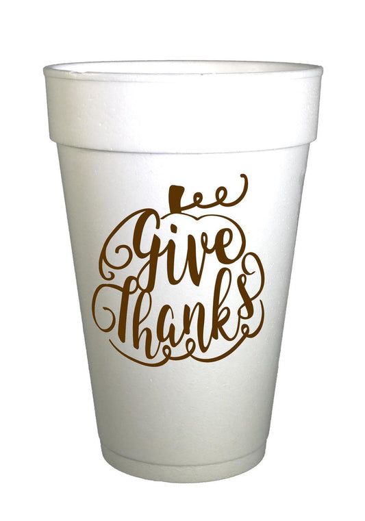 Give Thanks Pumpkin Thanksgiving Cups-Thanksgiving Styrofoam Cups