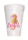 Seahorse on styrofoam cups with text Beach
