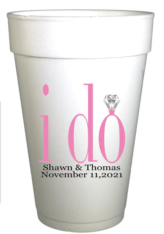 Personalized Engagement Cups - Custom Styrofoam Wedding Party Drinkware