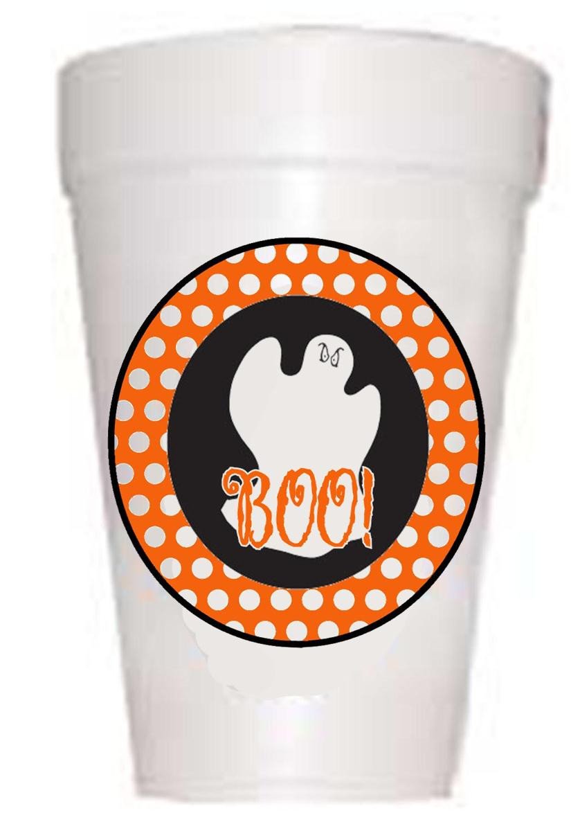 Boo with Polka Ghost Halloween Styrofoam Cups - Preppy Mama