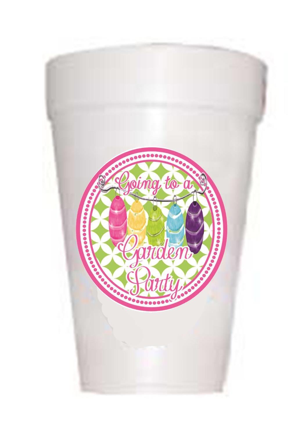 Styrofoam cup with colorful garden lanterns