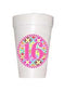 Hot pink colorful #16 on styrofoam cups