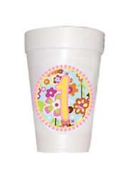 Flowery #1 on first birthday party cup styrofoam