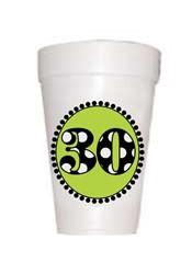 30th Birthday Cups styrofoam in lime with black polka dot #30