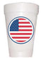 red white and blue circular flag on styrofoam cup