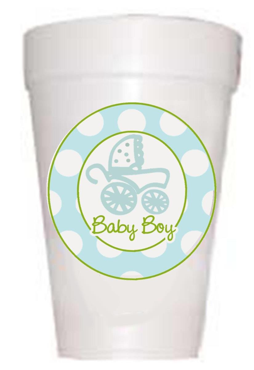 Boy in Baby Carriage with Polka Dots Cups - Preppy Mama