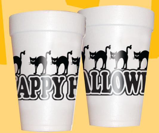 Black Cats Halloween Party Cups - Styrofoam Halloween Party Cups