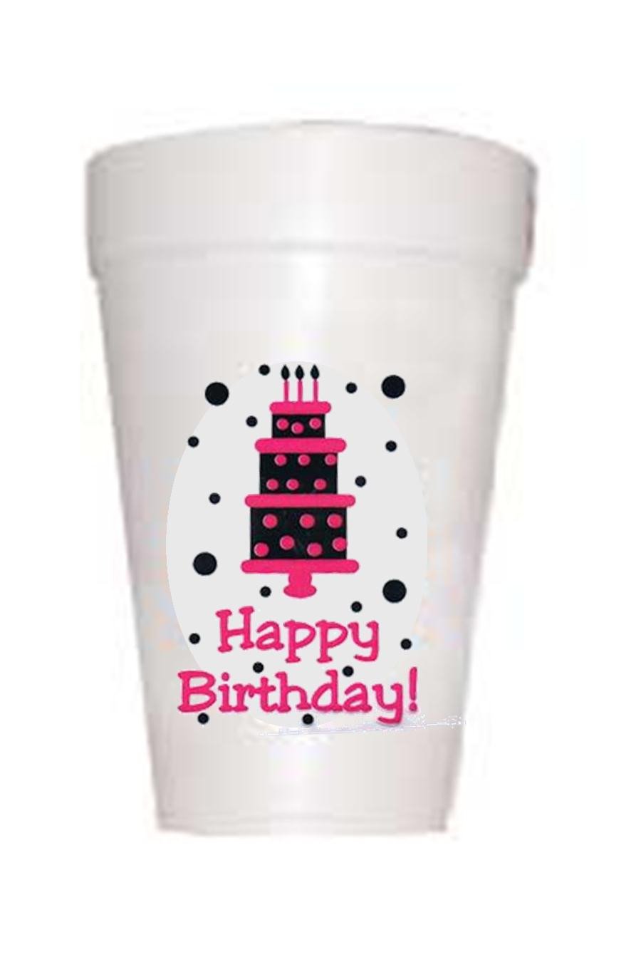 Black and Hot Pink Happy Birthday Styrofoam Cups
