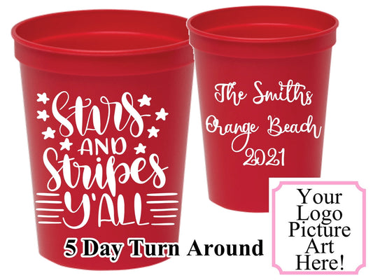 Personalized Stadium Cup - 16oz Custom Party Cups | Fourth of July Patriotic Drinkware