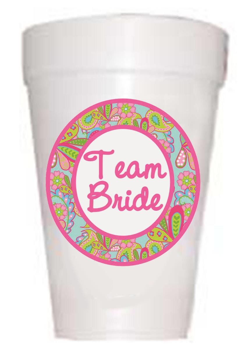 Cups with Team Bride and floral pattern