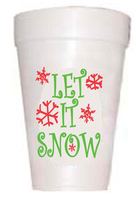 Let It Snow Christmas Styrofoam Cups -10 each 16oz
