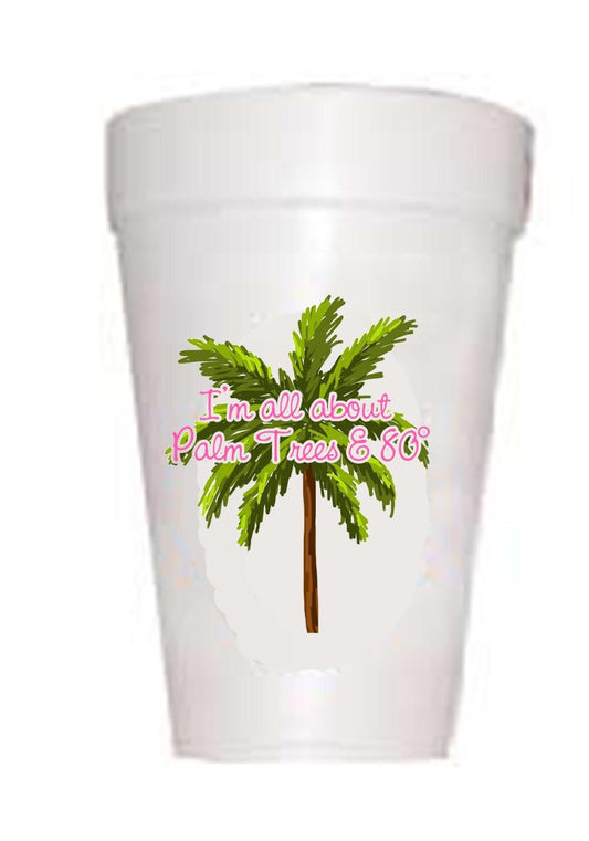 styrofoam cups with palm trees and 90
