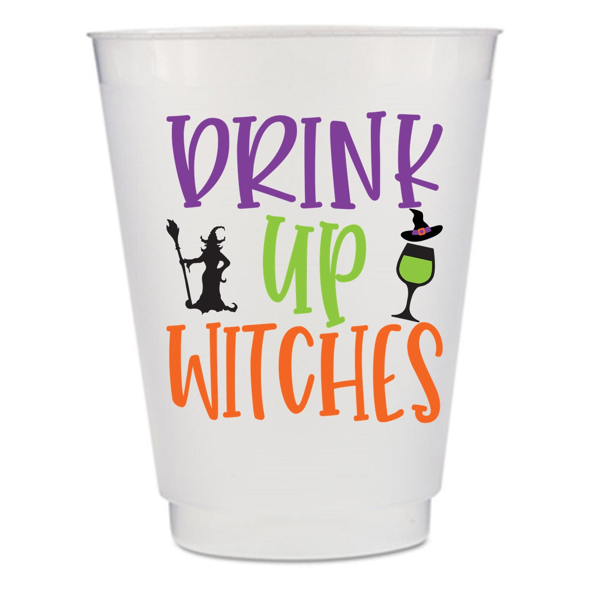 Drink UP Witches Halloween Party Cups- Frost Flex Shatter-Proof Plastic Halloween Party Cups