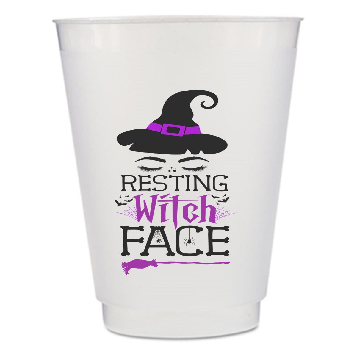 Resting Witch Face Halloween Party Cups- Frost Flex Shatter-Proof Plastic Halloween Cups