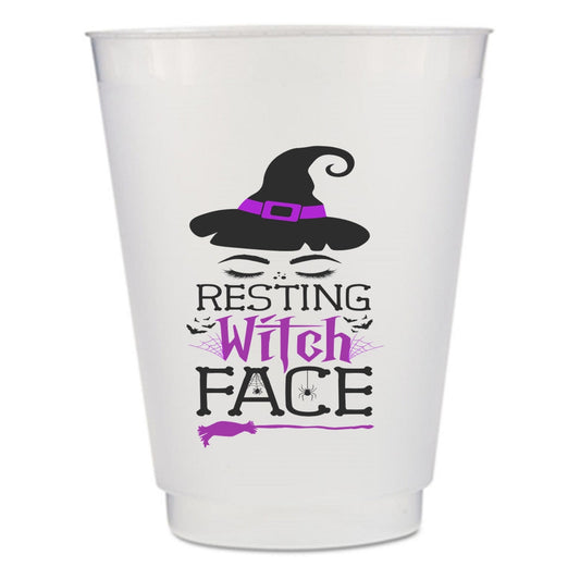 Resting Witch Face Halloween Party Cups- Frost Flex Shatter-Proof Plastic Halloween Cups