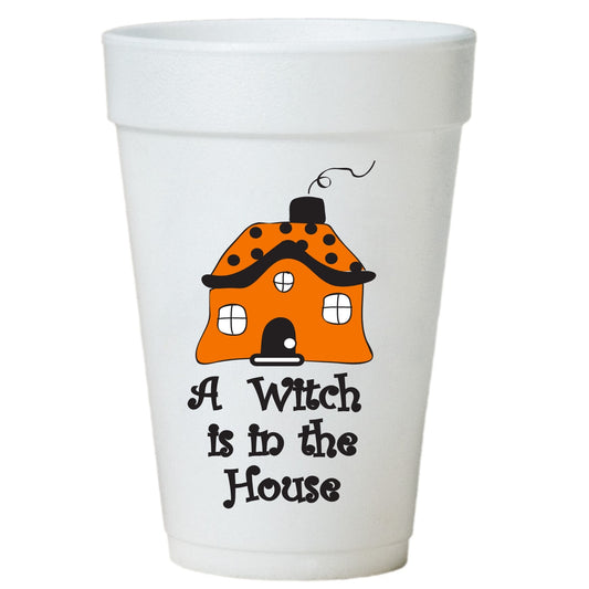 Witch in the House Halloween Party Cups - Styrofoam Halloween Cups