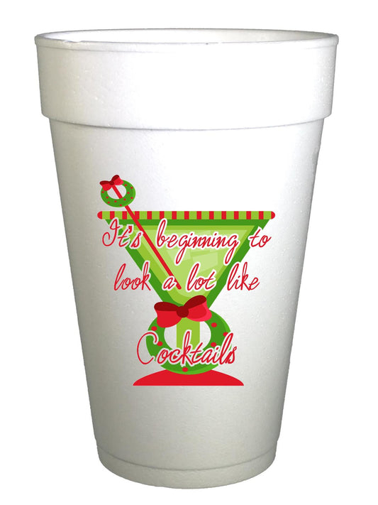 Looks Like Cocktails Christmas Cups-10ea/16oz Styrofoam Christmas Party Cups