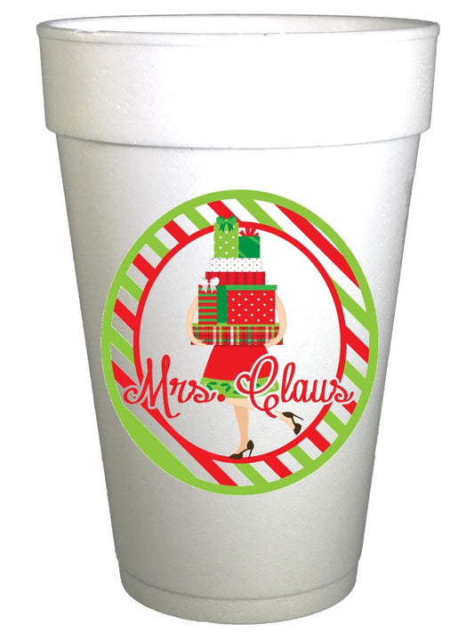 Mrs. Claus Styrofoam Christmas Cups-10ea/16oz Styrofoam Christmas Party Cups
